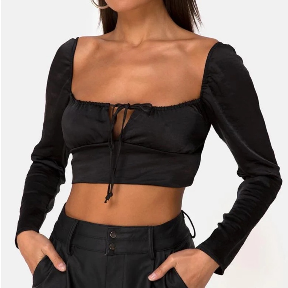 Motel Rocks Black Satin Crop Top